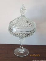 Pedestal candy dish assembled with lid in place, full view