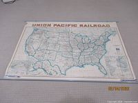 Union Pacific Railroad wall map displayed on floor