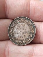 Reverse side of 1919 Canadian one-cent coin