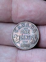 Reverse of 1935 Canada one cent showing denomination and date