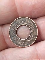 Obverse Persian script and floral border around hole