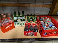 Overview of all bottled and canned beverages on shelf