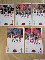 Front view of five Civil War comic issues #1-5 bagged and boarded