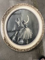 Full view of framed charcoal drawing showing dancers and frame detail