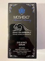 Front of sealed Mosheko Eye & Face Serum box showing branding and product details