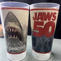 Front view showing Jaws 50 and shark graphics on cup