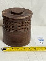 Humidor with tape measure for scale showing diameter