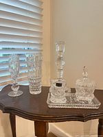 Group shot of all six crystal pieces on table