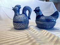 Rooster and hen ceramic trinket boxes closed