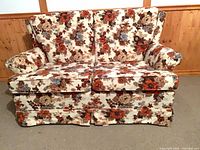Front view of floral loveseat