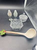 Entire lot showing two shakers, square bowl, covered bowl, ladle