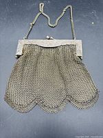 Full view of mesh purse, frame, handle