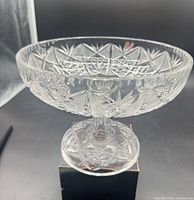 full view of crystal pedestal bowl showing overall shape and cut pattern