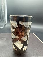Full view of glass cup with sterling overlay