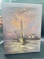 Full view of the signed seascape oil painting on canvas