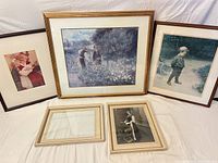 Overall lot showing five framed items upright