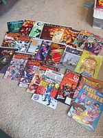 Full lot laid out showing quantity and variety of comics