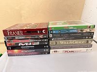Two stacks of DVD spines showing title lineup