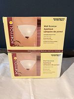 Front view of two sealed Portfolio wall sconce boxes