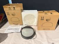 Two boxed Trans Globe 4121BK fixtures with styrofoam insert, one fixture displayed, instructions visible