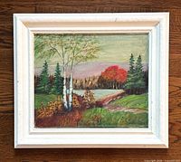 Framed oil landscape painting front view