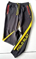 Full view of jogger pants showing overall design, colors, POLO RL 67 text