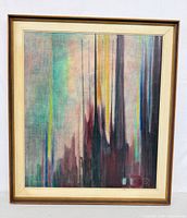 full view of framed abstract oil painting