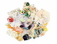 Overhead view entire mixed lot of trims, ribbons, beads, sewing kit