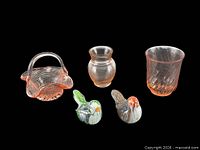 Group shot: basket, vase, tumbler, two bird figurines