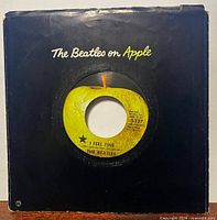 Record shown in black 'The Beatles on Apple' company sleeve, front view