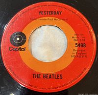 A-side label displaying "Yesterday," Capitol red & orange target design, catalog 5498