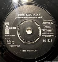 Side A label showing Long Tall Sally, catalog DK1622, Odeon black label.