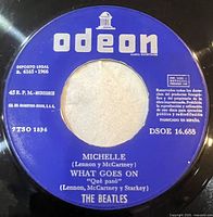 Side A label showing catalogue number DSOE 16.688 and tracks Michelle, What Goes On