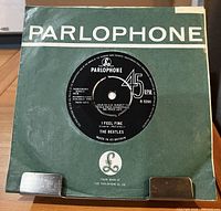 Record in green Parlophone company sleeve on stand