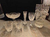 Full lot showing all six cut glass pieces