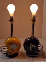 Both helmet lamps lit with bulbs installed