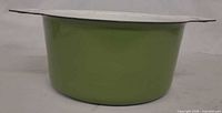 Side view of green enamel pot, no lid