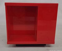 Front view of red cubby showing two compartments