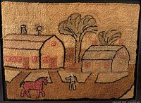 framed hooked rug showing full design and frame