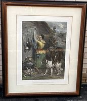 Full view of framed engraving showing frame, mat, image