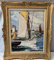 Frontal view of framed oil painting