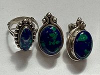 Ring and earrings front view showing stones and sterling mounts