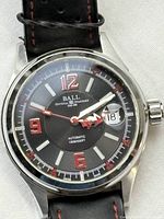 Front view of Ball Fireman Racer watch showing dial details