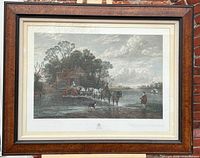 Front view of framed hand-coloured engraving showing full artwork, matting and frame