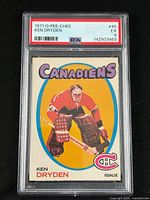 Front of PSA-slabbed Ken Dryden rookie card showing image, team name, card number, grade EX 5.