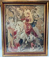 Full view of framed needlepoint tapestry