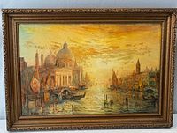 Frontal view of framed oil painting