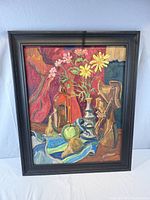 Framed oil on board still life painting overall view