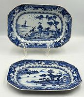 Both blue & white porcelain trays front view