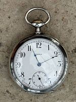 Front view showing dial, numerals, hands, crown and bow